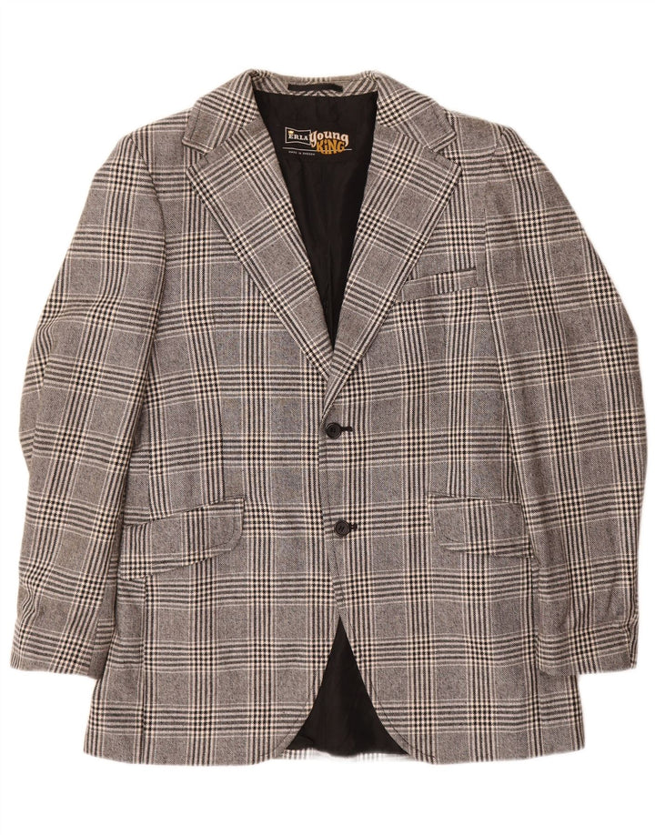 Vintage hombres 2 botones Blazer chaqueta Reino Unido 38 gris medio comprobar poliéster