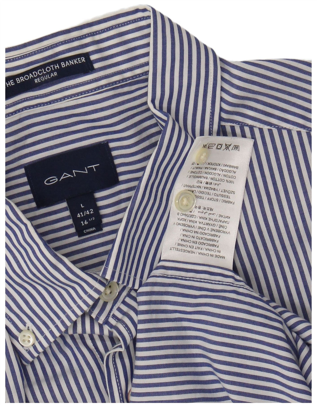 Camisa GANT de corte regular para hombre, talla 41/42 16 1/2 grande, azul marino con rayas diplomáticas