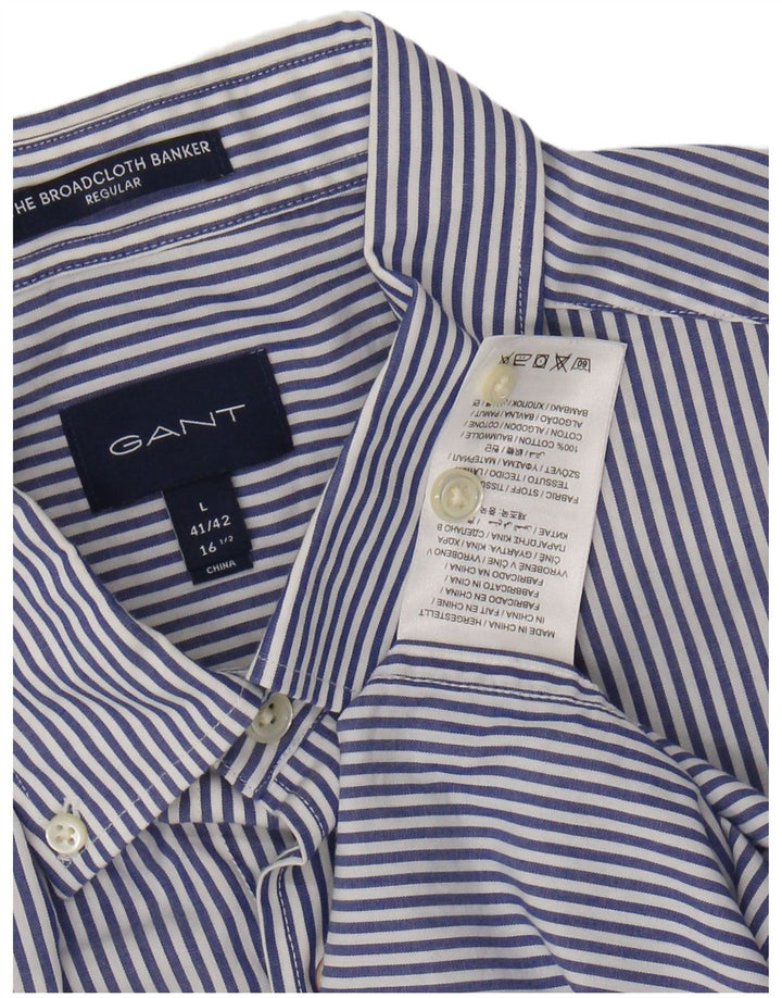 Camisa GANT de corte regular para hombre, talla 41/42 16 1/2 grande, azul marino con rayas diplomáticas