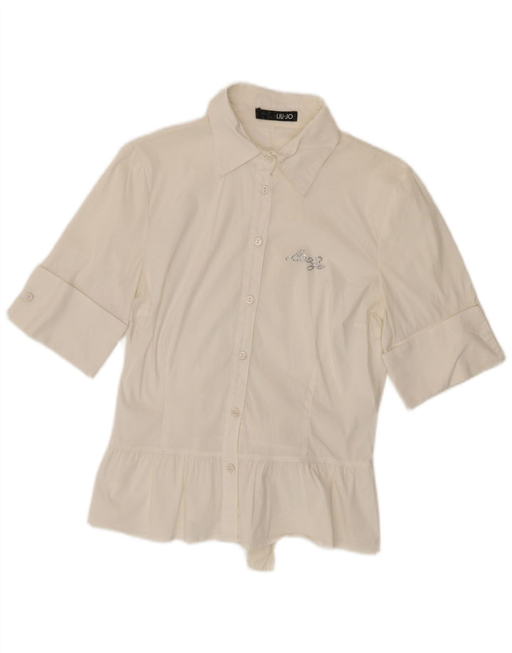 Camisa Liu Jo Mujer Manga Corta IT 44 Medium Blanco Algodón