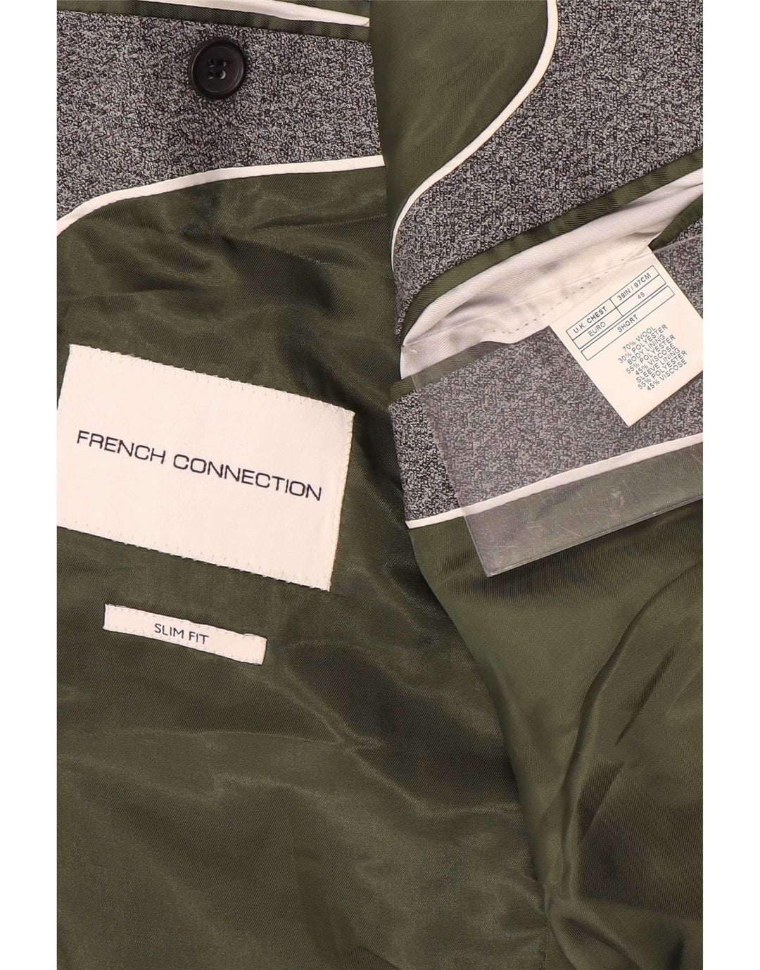 French Connection Chaqueta tipo blazer de 2 botones para hombre UK 38 Gris medio moteado