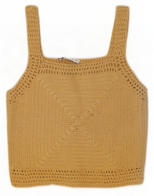 Zara Mujer Crop Top De Ganchillo Reino Unido 44 Grande Algodón Beige