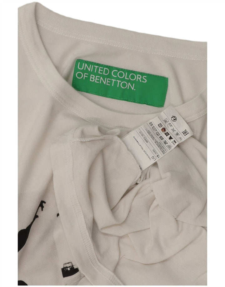 Benetton Hombre Camiseta Estampada Grande De Algodón Blanco