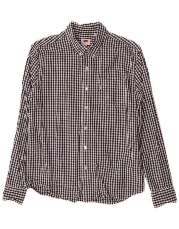 LEVI'S Mens Shirt Medium Navy Blue Gingham Cotton