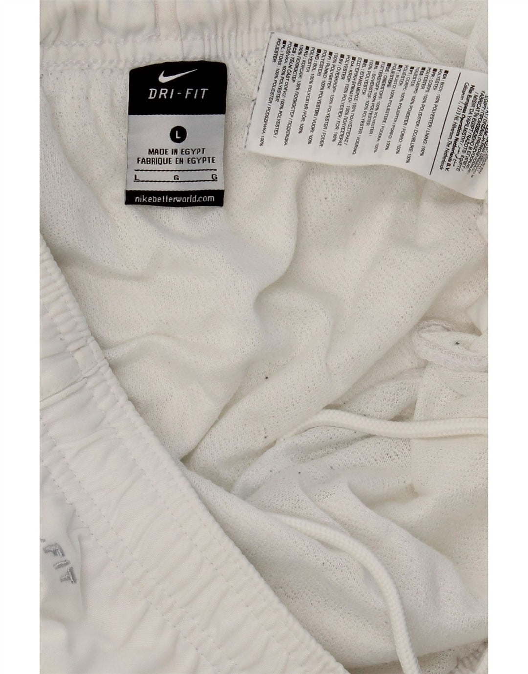 NIKE Mens Dri Fit Graphic Sport Shorts Large  White Polyester Vintage Nike and Second-Hand Nike from Messina Hembry 