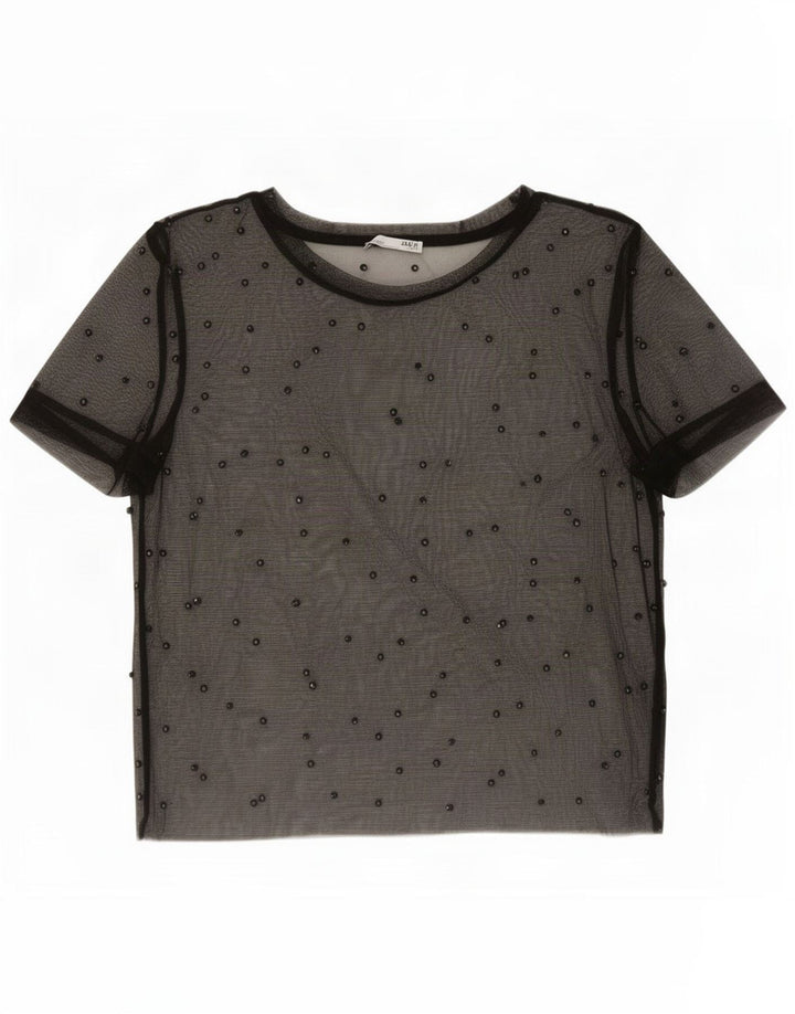 Zara Mujer Crop Top Transparente UK 10 Small Negro