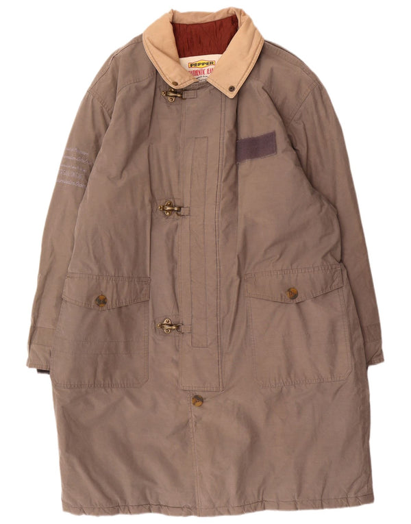 Vintage hombres acolchado abrigo Reino Unido 42 XL algodón gris