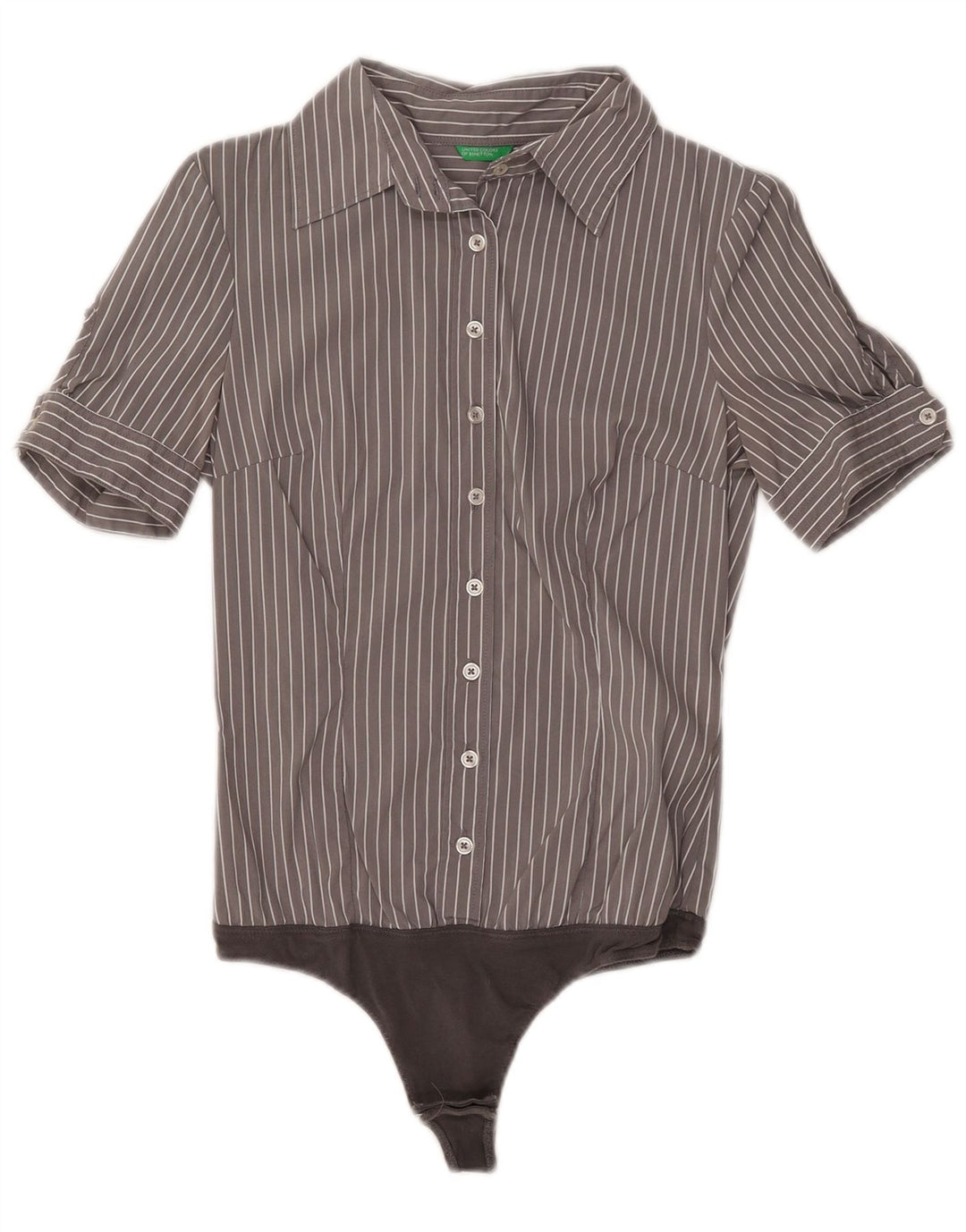 Benetton Body Camisero De Manga Corta Mujer ES 40 Small Gris De Algodón A Rayas