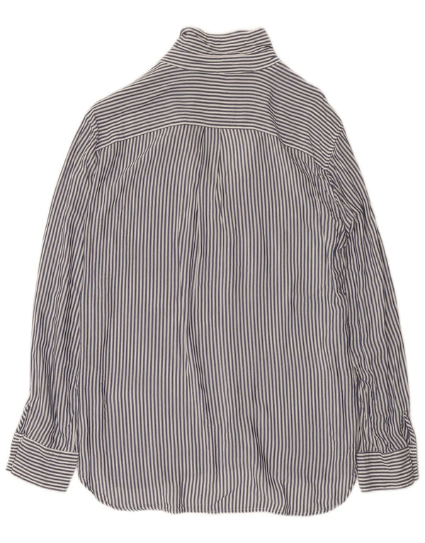 Zara Camisa Mujer UK 40 Mediano Azul Marino Rayas Pintadas