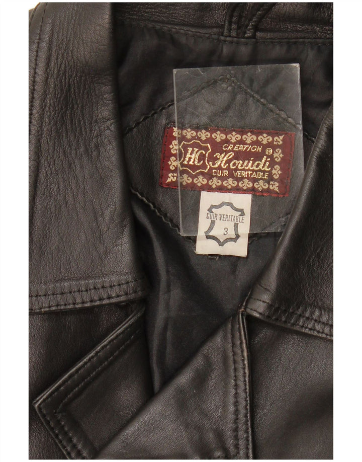 VINTAGE Chaqueta biker de cuero para mujer Reino Unido 14 Cuero negro mediano