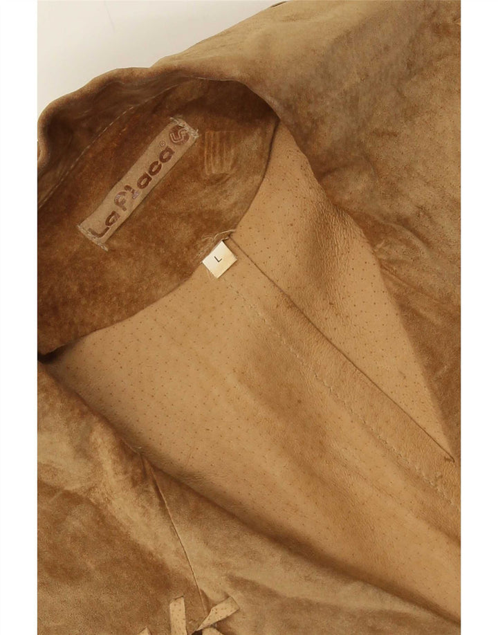 Vintage mujer 2 botones ante Blazer chaqueta Reino Unido 14 grande beige