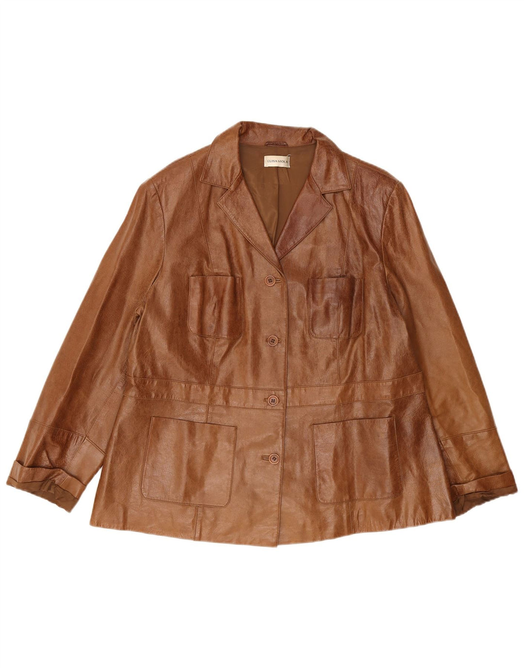 LUISA VIOLA Chaqueta Blazer de Cuero con 4 Botones para Mujer UK 22 3XL Cuero Marrón
