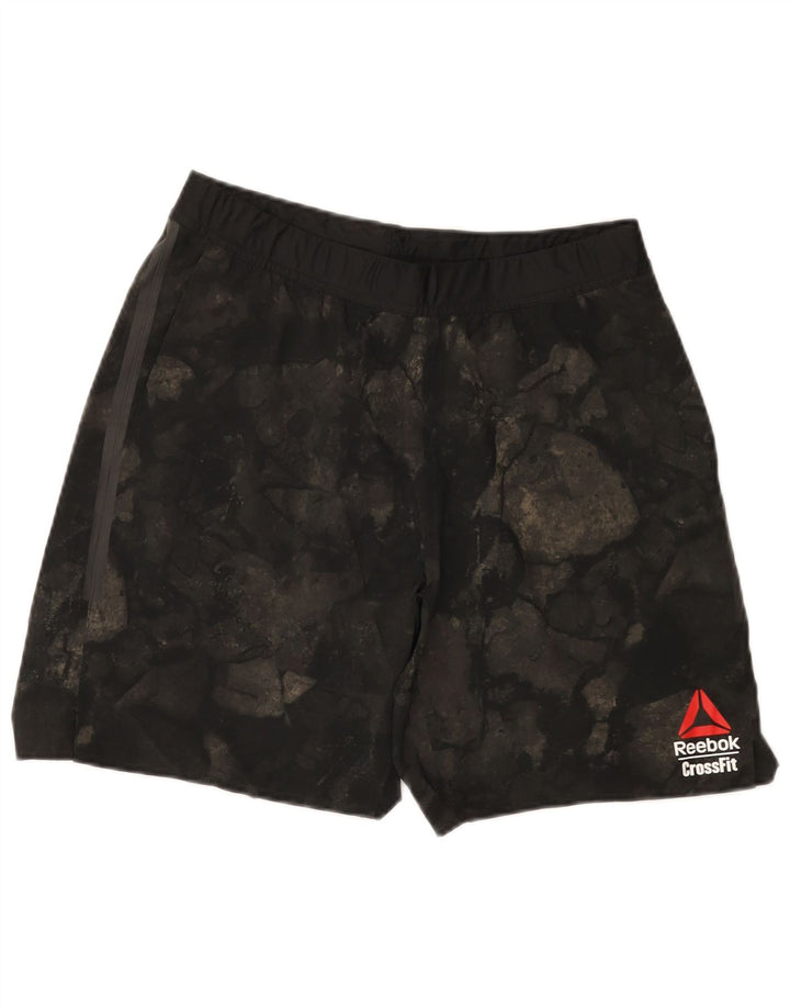 Reebok Pantalones cortos deportivos con gráficos Cross Fit para hombre Poliéster geométrico negro mediano