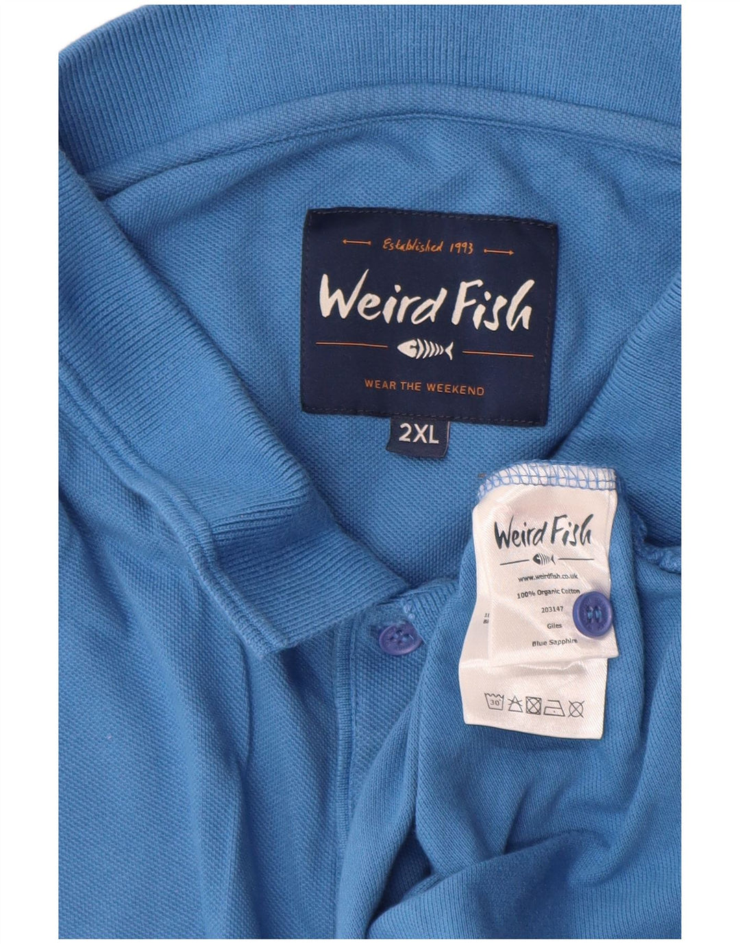 Weird Fish Polo para hombre 2XL Algodón azul