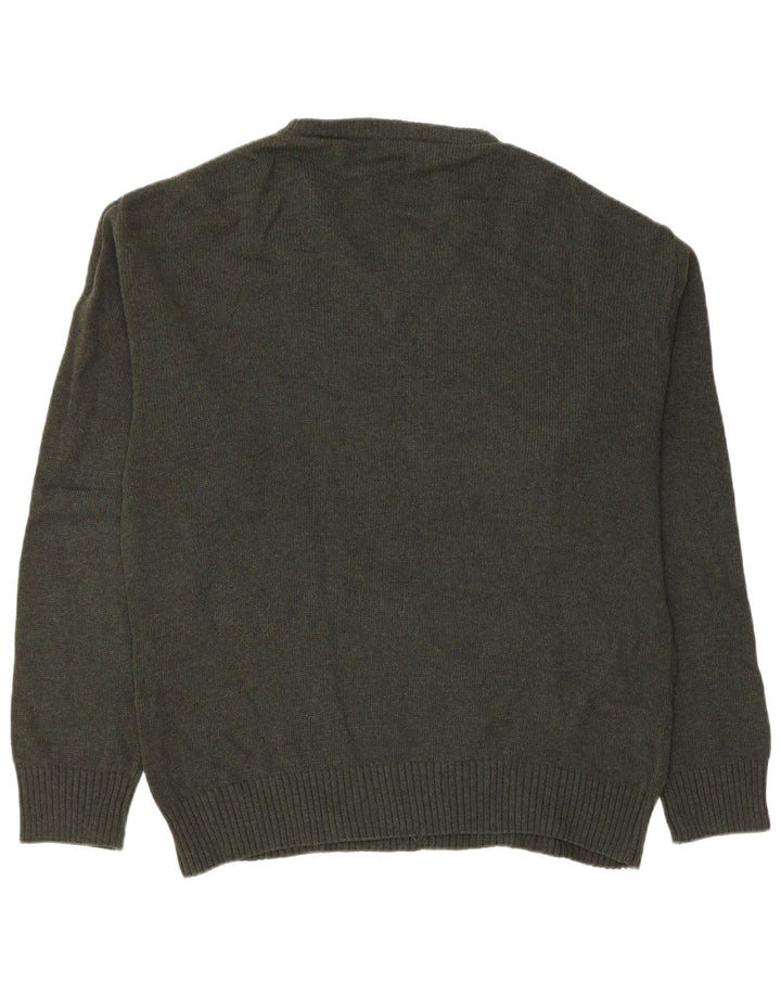 VINTAGE Hombres V-Cuello Jumper Suéter Medio Verde Argyle/Diamond Nueva Lana