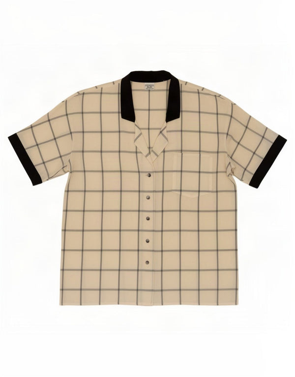 Blusa vintage de manga corta para mujer IT 49 XL Acetato de cuadros blancos