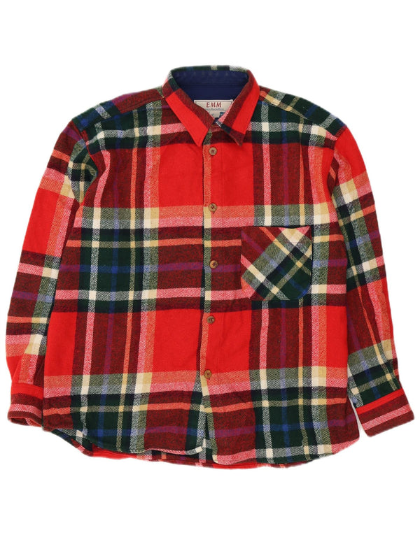 VINTAGE camisa de franela para hombre lana a cuadros roja grande