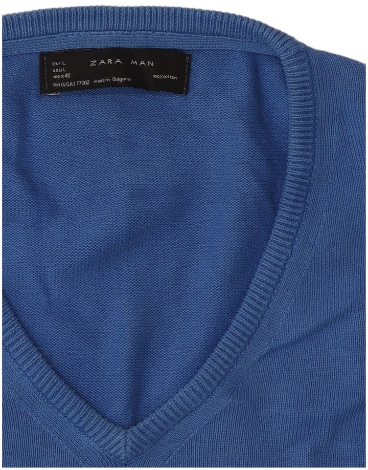 Zara Hombre Jersey Con Cuello En V Jersey Grande Azul