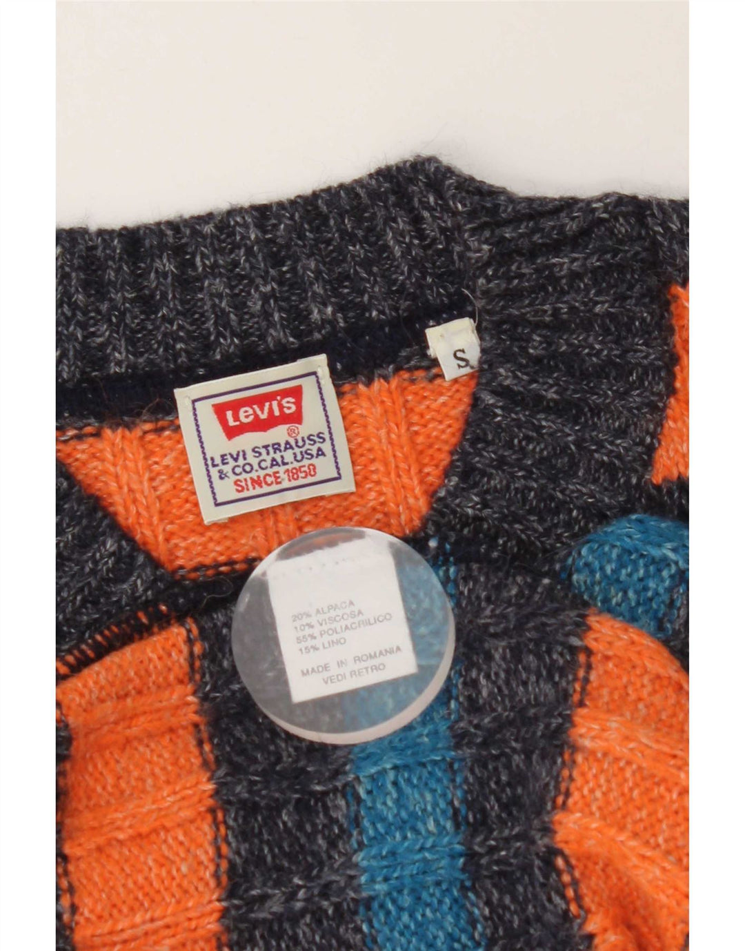 Levi's Jersey con cuello en V para hombre de lana de alpaca a rayas naranja pequeño