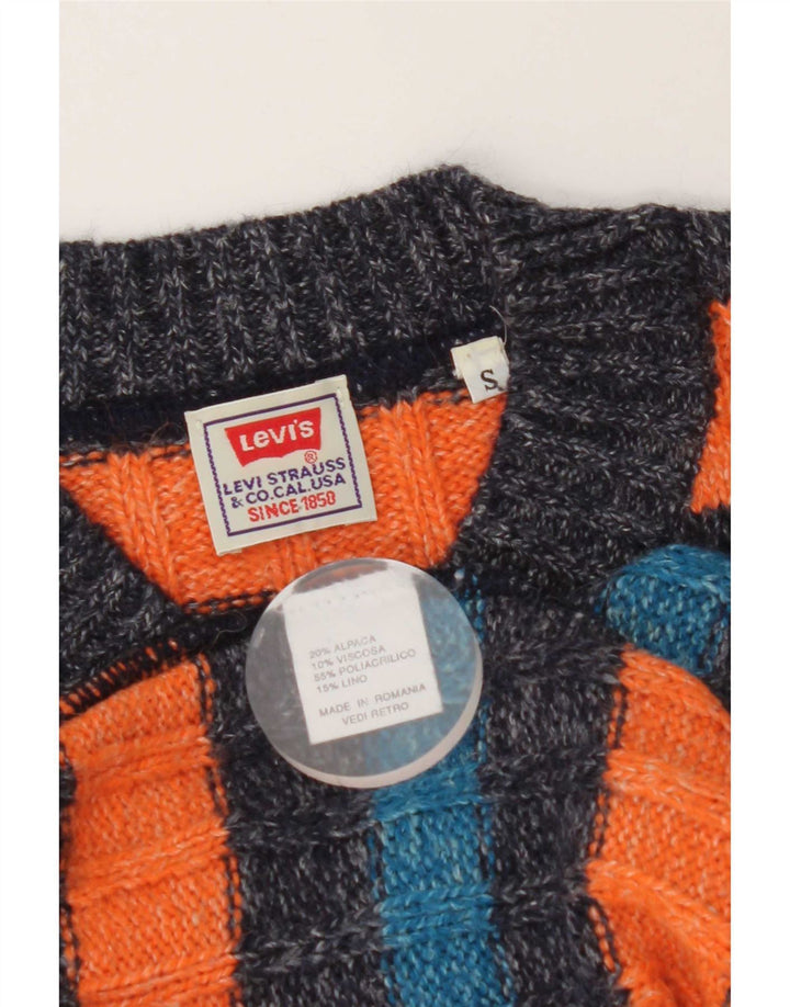 Levi's Jersey con cuello en V para hombre de lana de alpaca a rayas naranja pequeño