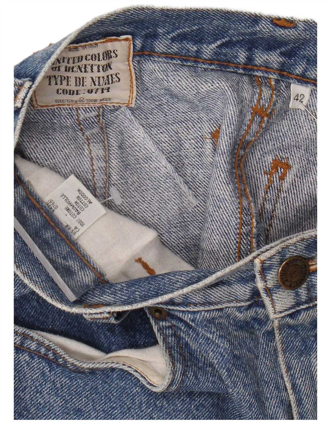 BENETTON Falda vaquera de cintura alta para mujer IT 42 Medium W26 Algodón azul