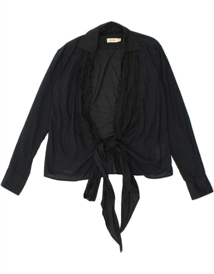 HENRY COTTONS Womens Wrap Shirt Blouse EU 38 Medium Black Cotton Vintage Henry Cottons and Second-Hand Henry Cottons from Messina Hembry 