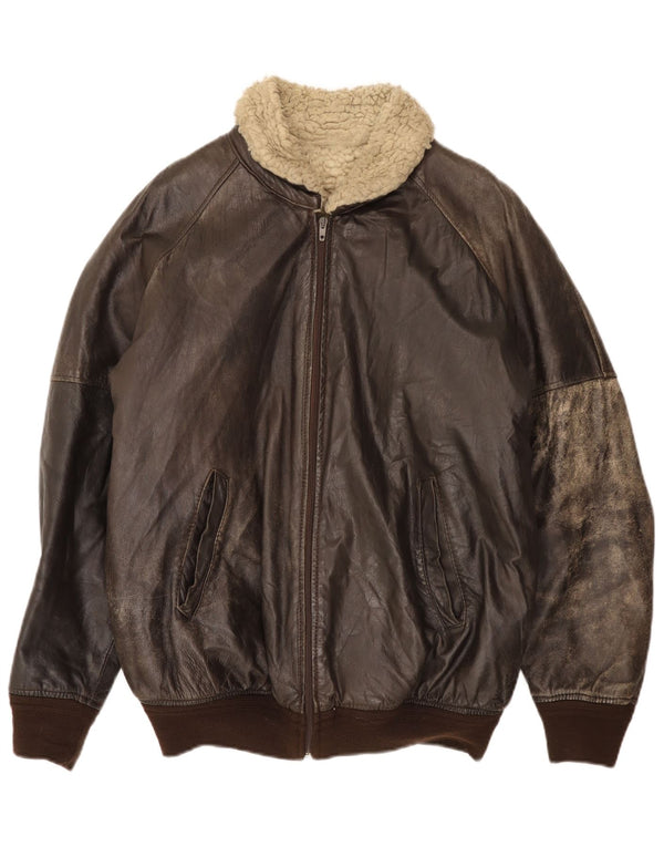Chaqueta Sherpa de cuero vintage para hombre IT 52 XL Marrón