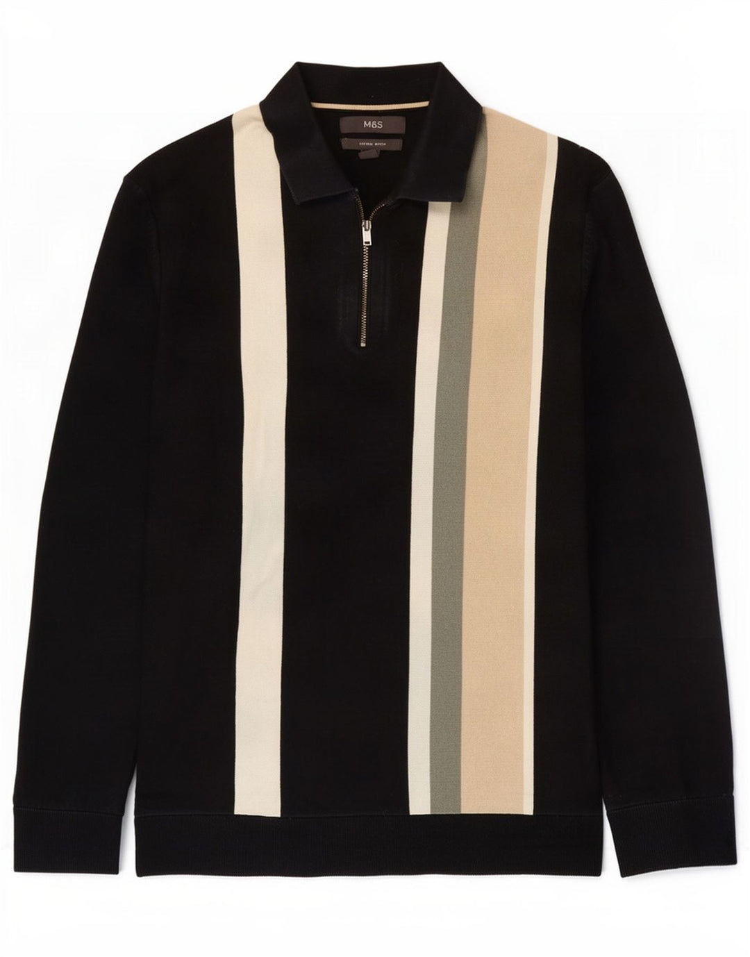 Marks & Spencer Jersey tipo polo con cuello tipo polo para hombre, color negro mediano
