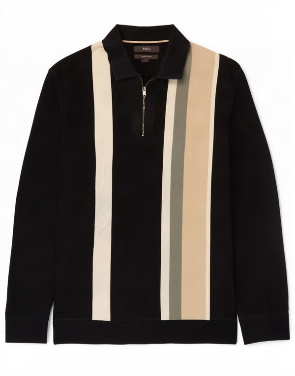 Marks & Spencer Jersey tipo polo con cuello tipo polo para hombre, color negro mediano