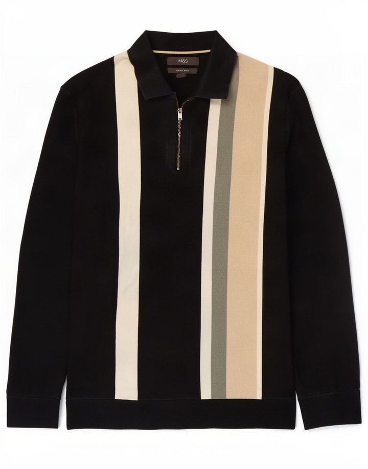 Marks & Spencer Jersey tipo polo con cuello tipo polo para hombre, color negro mediano