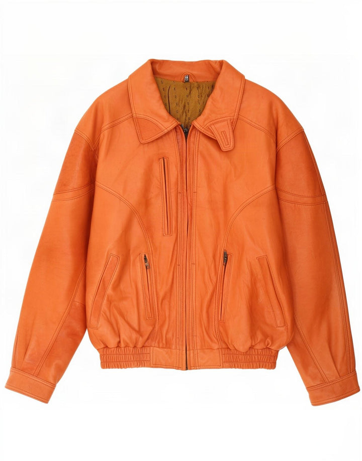 Chaqueta de cuero vintage para hombre IT 50 marrón grande