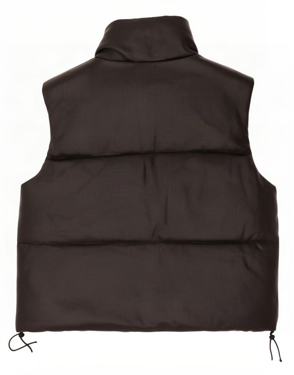 Zara Mujer Chaleco Acolchado De Piel Sintética UK 44 Mediano Negro Poliéster