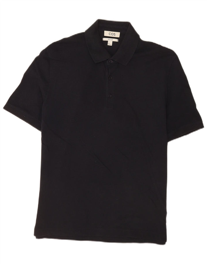 Cos Polo de manga corta para hombre, ajuste regular, algodón negro mediano