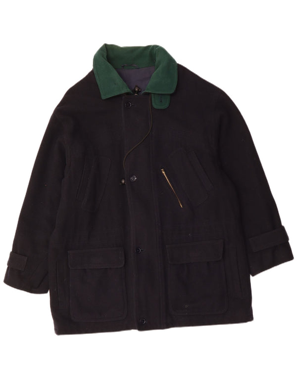 VINTAGE Abrigo para hombre Reino Unido 42 XL Lana azul marino