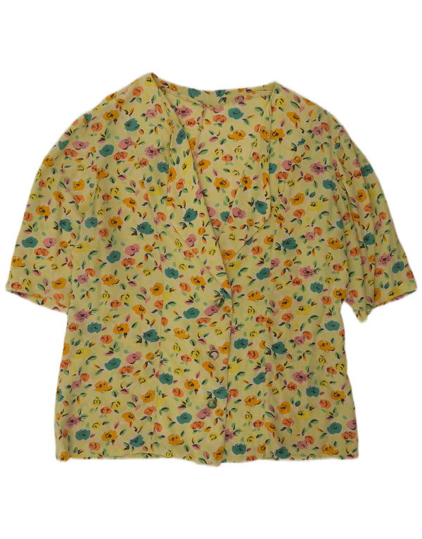 Vintage mujer camisa de manga corta blusa Reino Unido 18 XL amarillo floral
