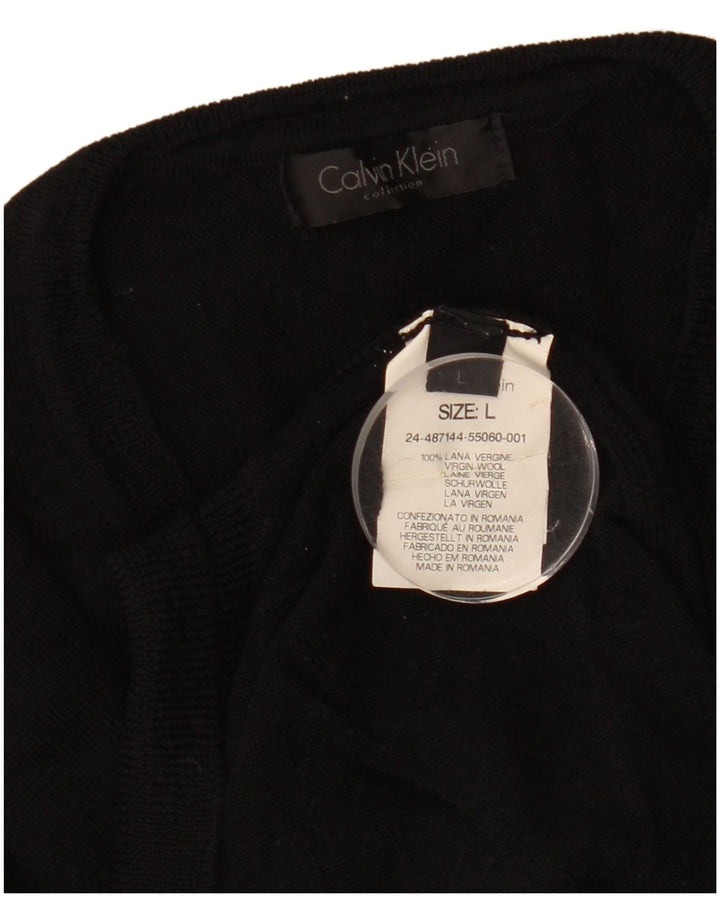 CALVIN KLEIN Jersey con cuello en V para hombre, talla grande, lana negra