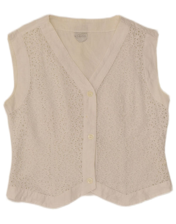 CLASSIC Chaleco corto para mujer UK 46 Algodón floral blanco grande