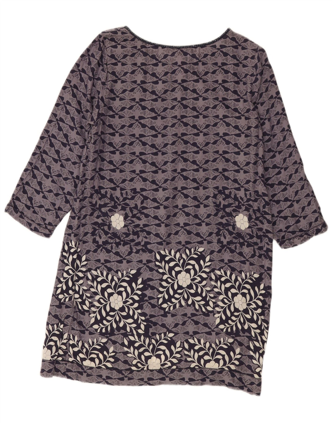 White Stuff Vestido recto de manga 3/4 para mujer UK 42 Algodón floral azul medio