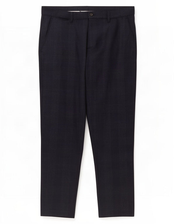 Zara Mens Slim Chino Pantalones EU 42 Large W32 L28 Azul Marino Cuadros