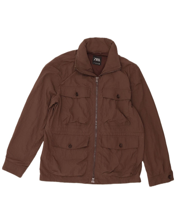 Zara Chaqueta utilitaria con capucha para hombre UK 38 Medium Brown Nylon