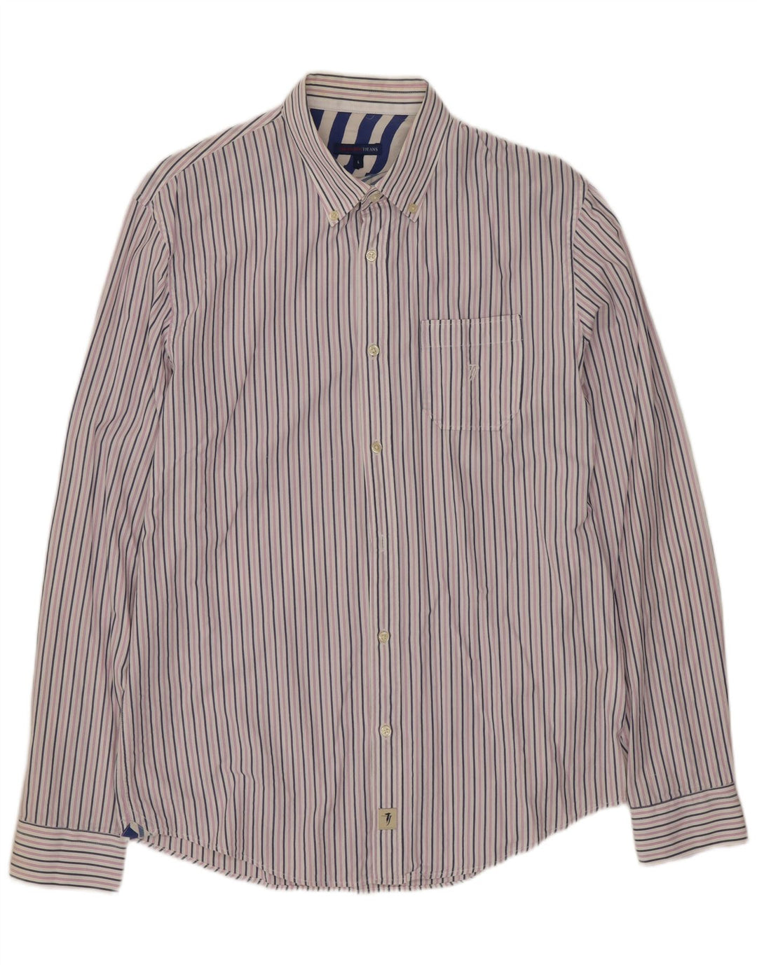 TRUSSARDI JEANS Camisa Hombre Grande Algodón Rayas Blancas