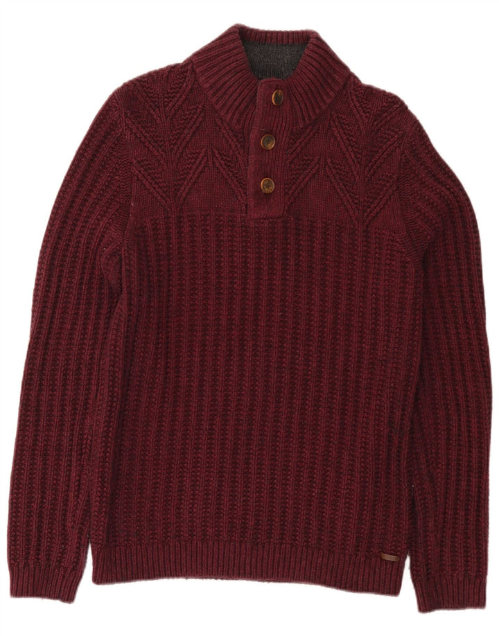 Ted Baker - Jersey para hombre con cuello y botones, talla 3, algodón burdeos mediano