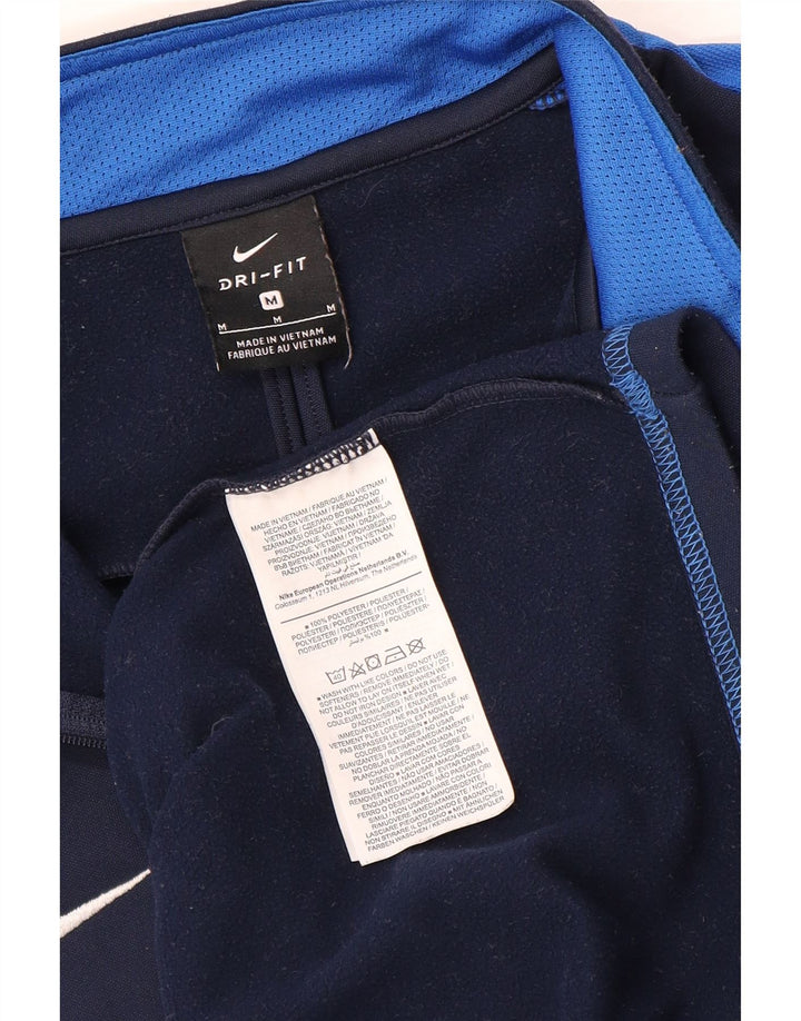 NIKE Hombre Dri Fit Zip Neck Sudadera Jumper Medium Azul Marino Colorblock
