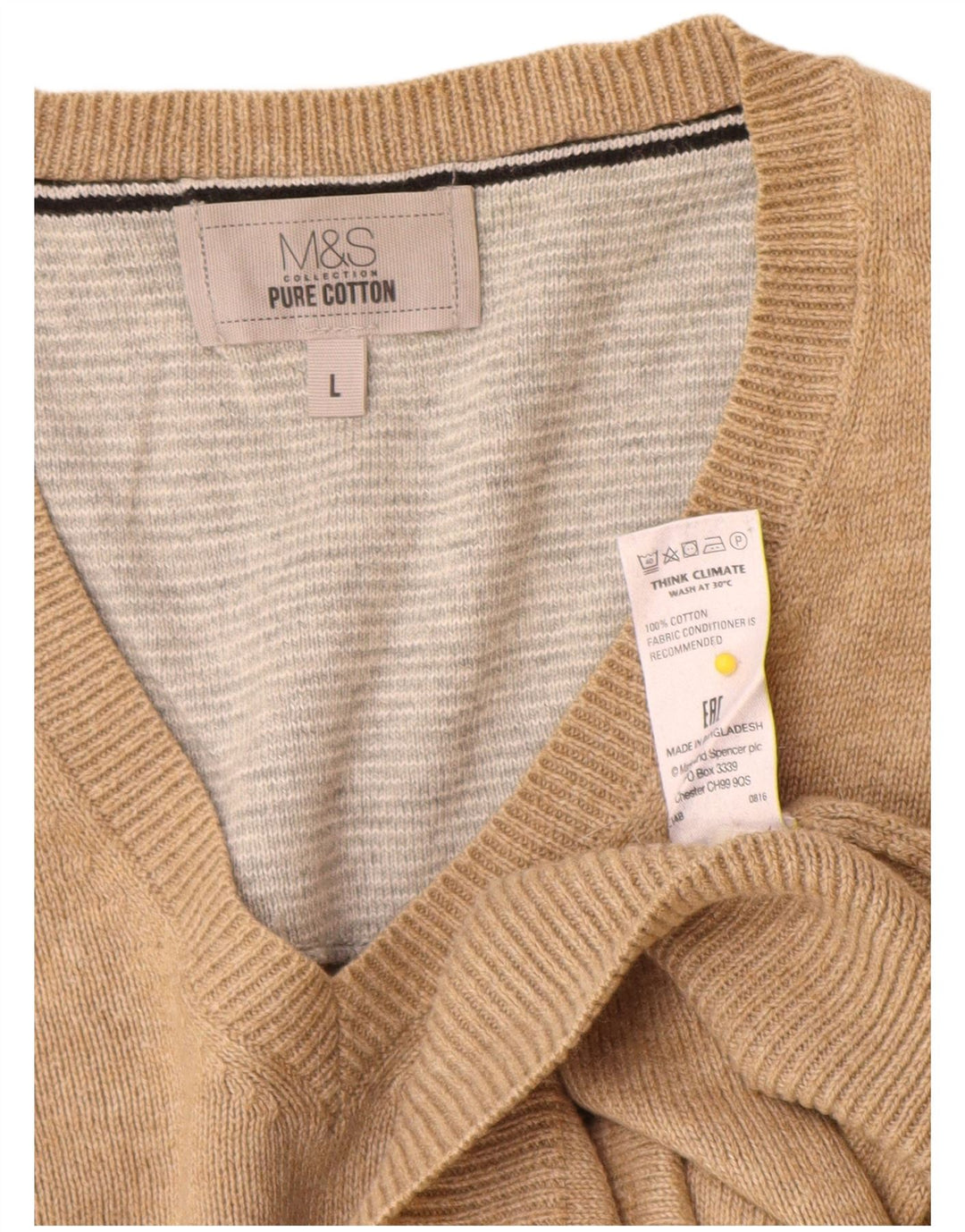 Marks & Spencer - Jersey con cuello en V para hombre, talla grande, algodón beige