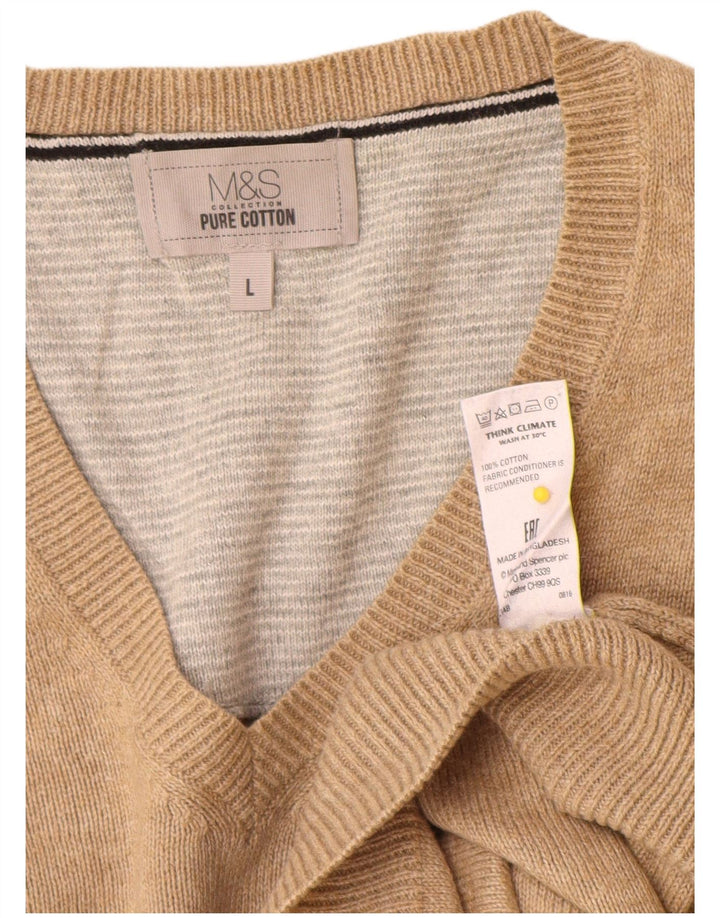 Marks & Spencer - Jersey con cuello en V para hombre, talla grande, algodón beige