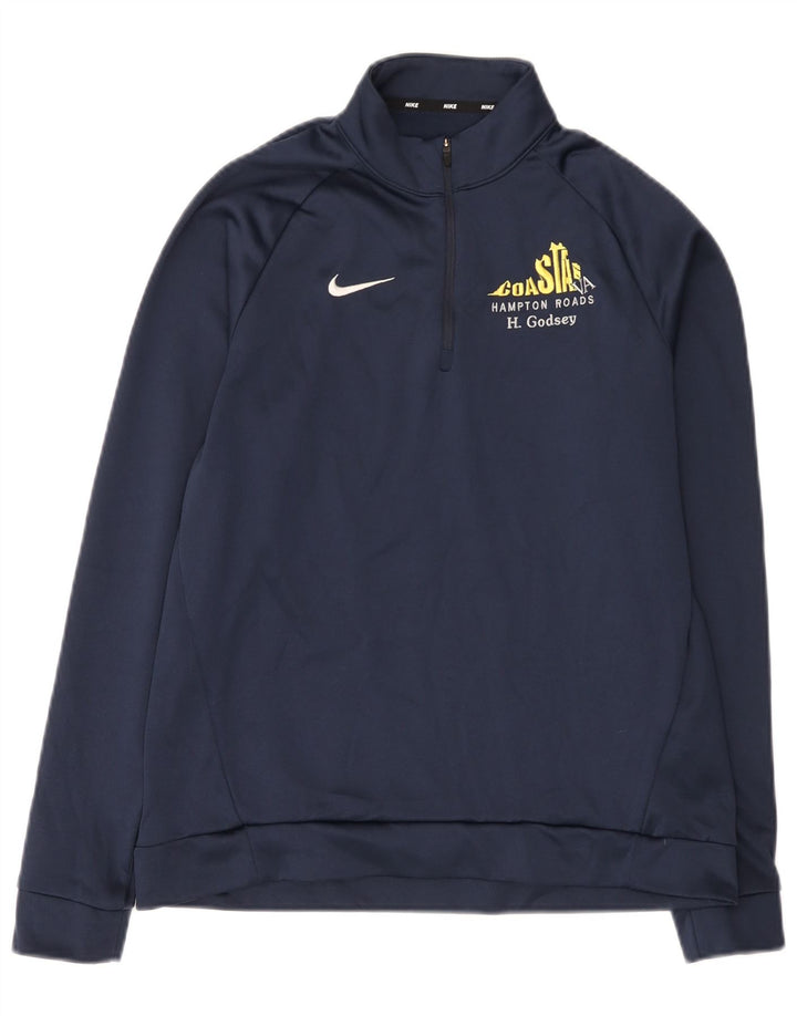 Nike Dri Fit - Sudadera con cuello y cremallera para hombre, talla pequeña, poliéster, color azul marino