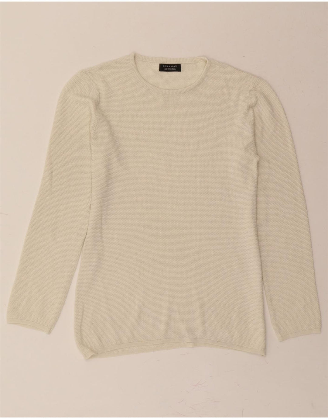 ZARA Mens Crew Neck Jumper Sweater Large Off White Vintage Zara and Second-Hand Zara from Messina Hembry 