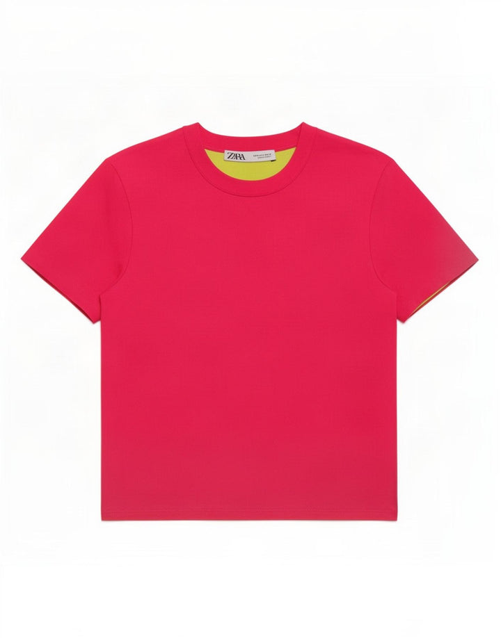 Zara Mujer Crop Camiseta Top UK 12 Medio Rosa Poliéster