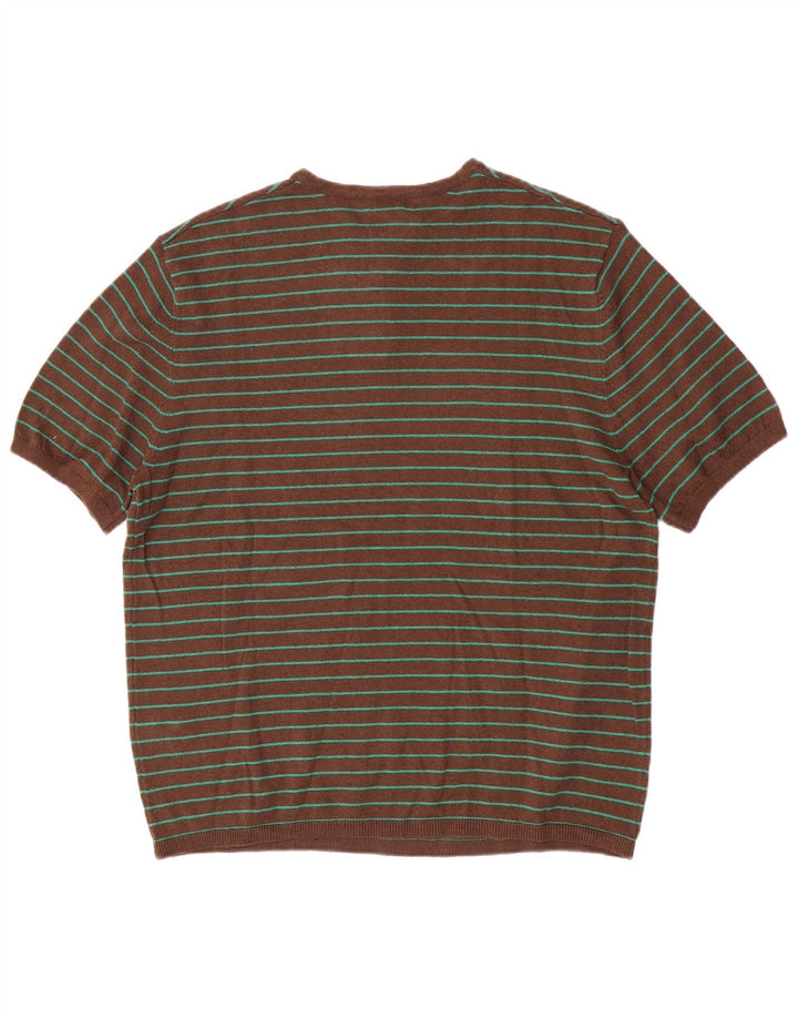 Zara Hombre Camiseta Top Algodón Rayas Marrón Medio