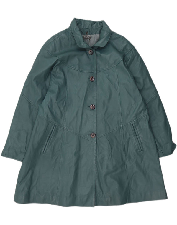 Via Appia Abrigo de cuero extragrande para mujer UK 44 Cuero azul medio